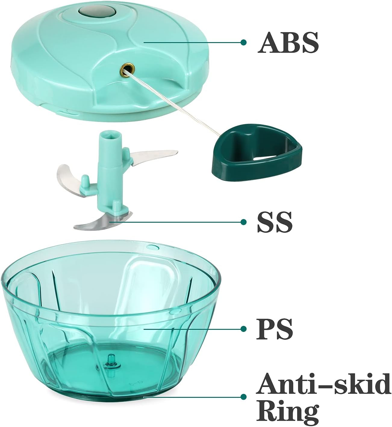 Manual Food Chopper Vegetable Cutter, Hand String Vegetable Chopper Onions Cutter for Vegetable Fruits Nuts BPA Free Food Safe Material, 550Ml Blue