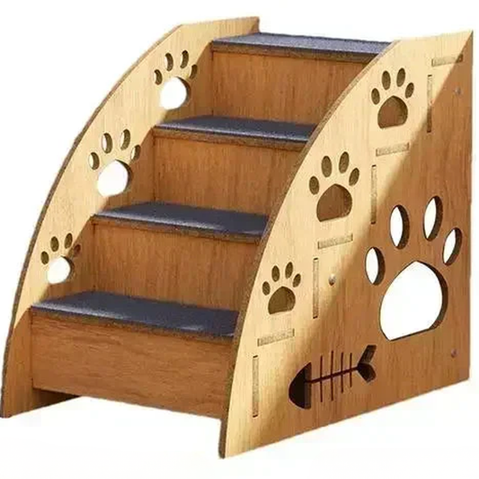 4-Step Wooden Pet Stairs for Bed – Non-Slip Dog Steps