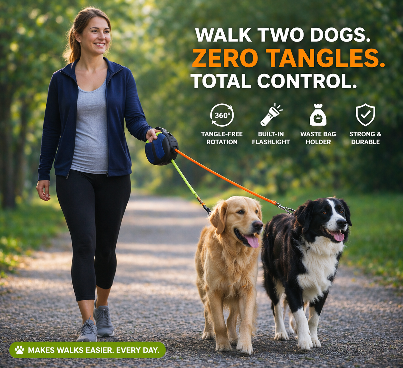 The Calm Walk™ Dual Dog Leash