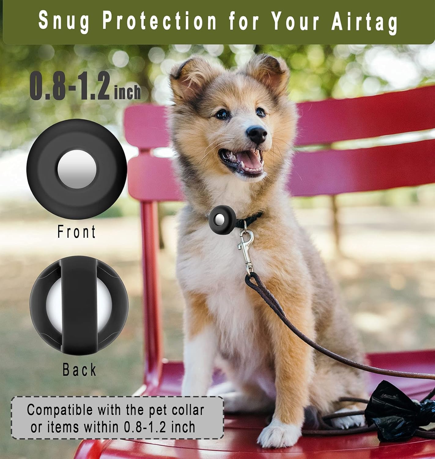 For Airtag Holder for Dog Collar,  Silicone Air Tag Case Cover Compatible with Apple Airtags for 0.8-1.2Inch Cat Pet Collar Harness Loop